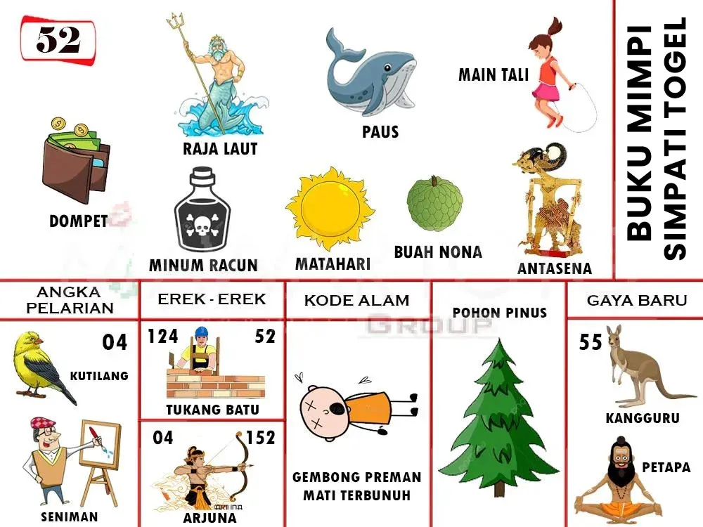 DOMPET, RAJA LAUT, PAUS, MAIN TALI, MINUM RACUN, MATAHARI, BUAH NONA, ANTASENA,KUTILANG, SENIMAN,TUKANG BATU, ARJUNA, GEMBONG PREMAN MATI TERBUNUH, POHON PINUS, KANGURU, PETAPA